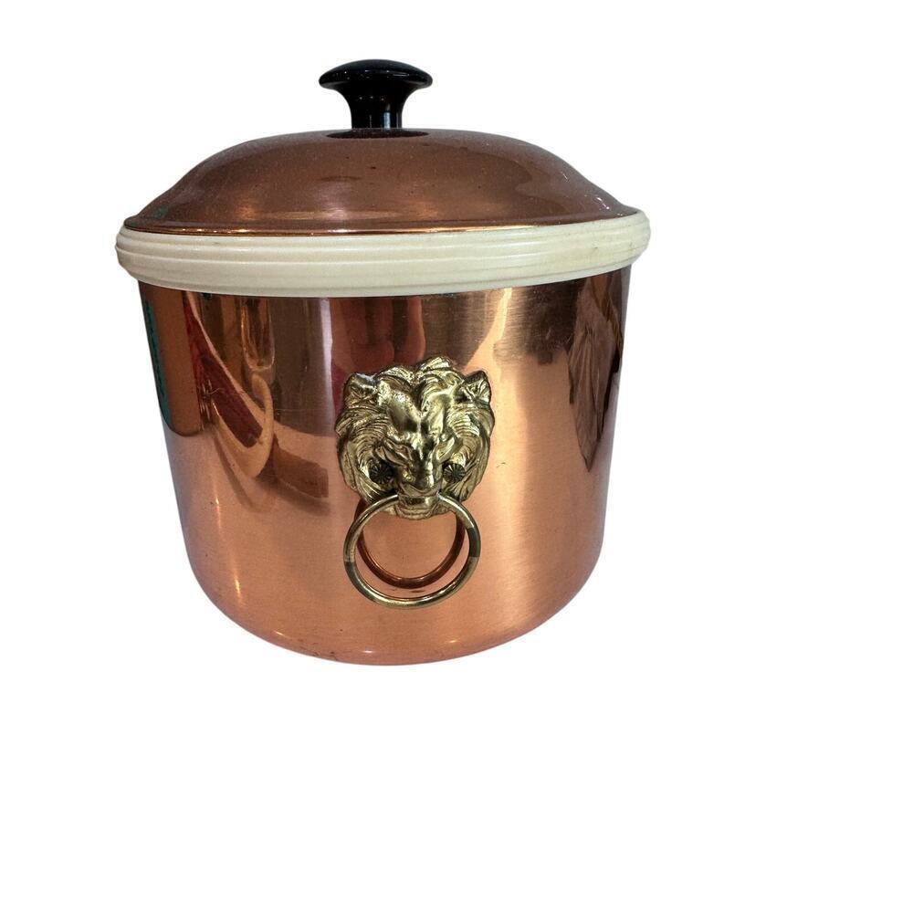 Vintage Mid Century Coppercraft Guild Copper Brass Lion Handles Ice Bucket